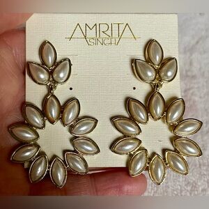 Amrita Singh Gold-Tone Pearl Petal Hoop Drop Earrings ~ Rare Pearl Version